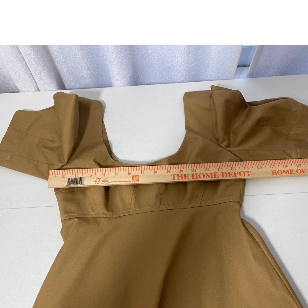Matthew Bruch Camel Cotton Empire Waist Puff Sleeve Mini Dress Size 1 ‎ XS NWT
